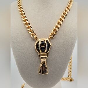 Vintage FRED HAYMAN Beverly Hills Gold Tone Chunky Curb Chain 'H' Tassel